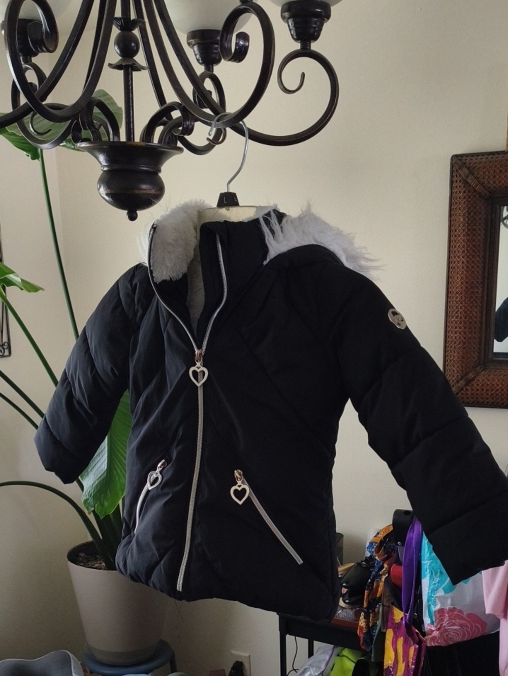 Kensie Girl Black Quilted Hooded Puffer Jacket with Faux-Fur Trim